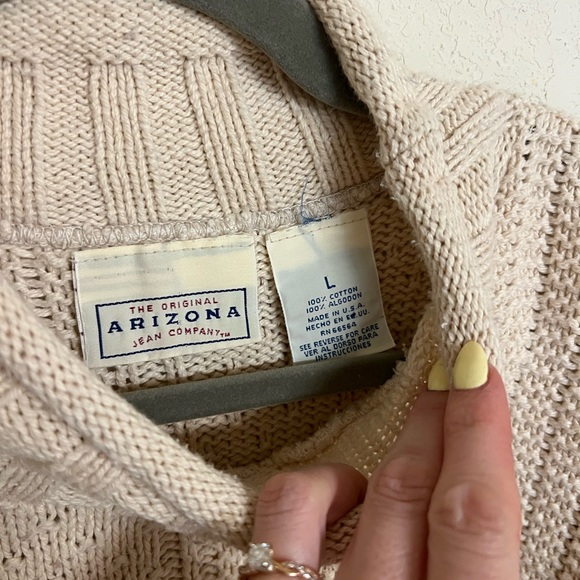 Arizona Jean Company Cream Patchwork Knit Turtleneck Sweater - Picture 4 of 6